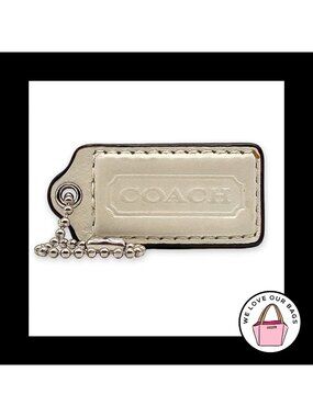 COACH HANG TAG 2" White Smooth Leather Bag Charm Keychain Fob Nickel Medium